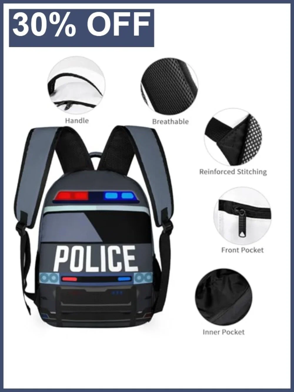 Kids Police Car Backpack Set Lunch Box Pencil Case School